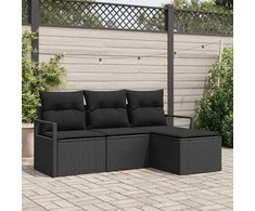 Sofa Sofos komplektas 4 pcs Juoda poliratanas