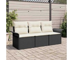 Sofos komplektas su pagalve 3 pcs Juoda poliratanas