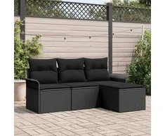 Sofos komplektas su pagalve 4 pcs Juoda poliratanas