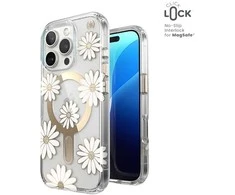 Speck Presidio Lux ClickLock &amp; MagSafe - dėklas skirtas Apple iPhone 16 Pro Sunshine Daisies / Clear / Gold