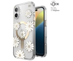 Speck Presidio Lux ClickLock &amp; MagSafe - dėklas skirtas Apple iPhone 16 Plus Sunshine Daisies / Clear / Gold