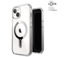 Dėklas Speck Presidio Perfect-Clear ClickLock &amp; Magsafe do iPhone 15 / iPhone 14 / iPhone 13 (Clear / Chrome Finish / Serene Sidabrinis)