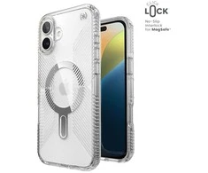 Speck Presidio Perfect-Clear Grip ClickLock &amp; MagSafe - dėklas skirtas Apple iPhone 16 Plus Clear / Chrome Finish / Serene Sidabrinis