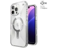 Speck Presidio Perfect-Clear Grip ClickLock &amp; MagSafe - dėklas skirtas Apple iPhone 16 Pro Max Clear / Chrome Finish / Serene Sidabrinis
