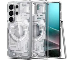 Spigen Ultra Hybrid Mag MagSafe dėklas skirtas Samsung Galaxy S26 Ultra Zero One – Clear and Baltas