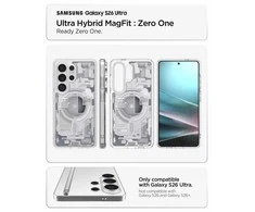Spigen Ultra Hybrid Mag MagSafe dėklas skirtas Samsung Galaxy S26 Ultra Zero One – Clear and Baltas