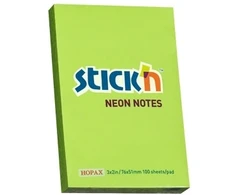 Stickxb4N Lipnūs lapeliai Stick´N 21163, 51x76mm, 100 lapelių, Neoninės žalios spalvos