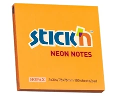 Stickxb4N Lipnūs lapeliai Stick´N 21164, 76x76mm, 100 lapelių,neoninės oranžinės spalvos