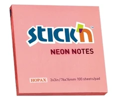 Stickxb4N Lipnūs lapeliai Stick´N 21166, 76x76mm, 100 lapelių,neoninės rožinės spalvos