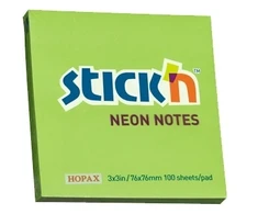 Stickxb4N Lipnūs lapeliai Stick´N 21167, 76x76mm, 100 lapelių, neoninės žalios spalvos