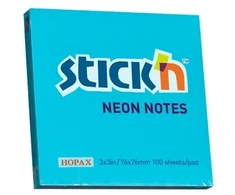 Stickxb4N Lipnūs lapeliai Stick´N 21209, 76x76mm, 100 lapelių, neoninės mėlynos spalvos