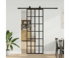 Stumdomos durys su įrangos rinkiniu, juodas, 76x205 cm, ESG ir