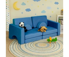Sudedama modulinė sofa vaikams, didelė, 2 vietų, „pasidaryk pats“, 10 minkštų pagalvių – mėlyna ECOTOYS