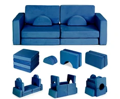 Sudedama modulinė sofa vaikams, didelė, 2 vietų, „pasidaryk pats“, 10 minkštų pagalvių – mėlyna ECOTOYS