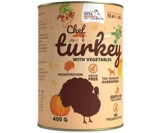 SYTA MICHA Chef kalakutiena with vegetables Junior – drėgnas ėdalas šunims – 400g