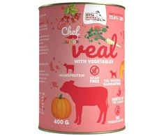 SYTA MICHA Chef Veal with vegetables Junior – drėgnas ėdalas šunims – 400g