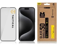 Tactical apsauginis stiklas Shield 5D skirtas Apple iPhone 15 Pro su juodos spalvos krašteliu