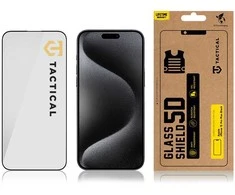 Tactical apsauginis stiklas Shield 5D skirtas Apple iPhone 15 Pro Max su juodos spalvos krašteliu