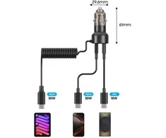 Tech Protect CC05 automobilinis įkroviklis su 2 prievadais, PD60 W, USB-C laidas - Juodas