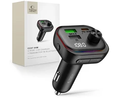 Tech-Protect CC07 3 PRIEVADŲ AUTOMOBILINIS ĮKROVIKLIS PD 54W + FM SIŲSTUVAS BLUETOOTH Juodas