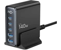 Tech-Protect DC140W-GAN 5 PORT PD140W/QC3.0 įkrovimo stotis - Juodas