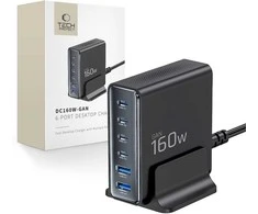 Tech-Protect DC160W-GAN 6-Port stalinis įkroviklis PD 160W / QC3.0 juodos spalvos