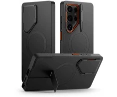 Tech-Protect Kevlar Aura MagSafe dėklas skirtas Samsung Galaxy S25 Ultra – juodos spalvos/oranžinės spalvos