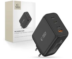 Tech-Protect NC200W-GAN 4-port laidinis įkroviklis PD 200W / QC3.0 juodos spalvos
