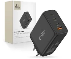 Tech-Protect NC240W-GAN 4-port laidinis įkroviklis PD 240W / QC3.0 juodos spalvos