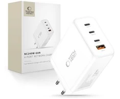 Tech-Protect NC240W-GAN 4-port laidinis įkroviklis PD 240W / QC3.0 baltos spalvos