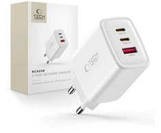 Tech-Protect NCA65W-GAN 3 prievadų tinklo įkroviklis PD 65W / QC3.0 Baltas