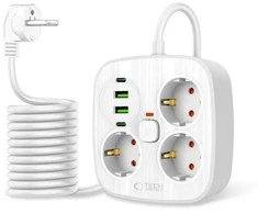 „Tech-Protect PCS3X4“ maitinimo lizdas, 3 lizdai, 2xUSB-A, 2xUSB-C, 200 cm - baltas