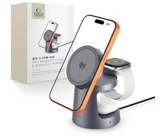 Tech-Protect QI2.2-25W-A48 3in1 magnetic MagSafe belaidis įkroviklis pilkos spalvos