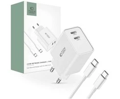 Tech Protect Sieninis įkroviklis 2x USB-C PD 35W + Cable USB-C – USB-C baltos spalvos