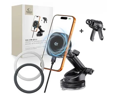 TECH-PROTECT V20 ARCTICBOOST MAGNETINIS MAGSAFE AUTOMOBILINIS LAIKIKLIS ANT PRIETAISŲ SKYDELIO IR ORO IŠPUČIŲ SU BELAIDŽIU ĮKROVIKLIU 25W QI2.2 Juodas