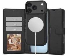 „Tech-Protect“ piniginės formos „MagSafe“ dėklas, skirtas „iPhone 17 Pro Max“ – matinis juodas