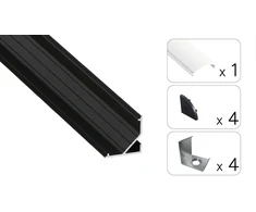 TEKKNI LED profilio komplektas ARRE kampinis, juodas, anoduotas, matinis dangtelis 3 m
