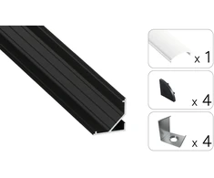 TEKKNI LED profilio komplektas ARRE kampinis, juodas, anoduotas, matinis dangtelis 2.02 m