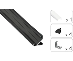 TEKKNI LED profilio komplektas BARDE kampinis, juodas, anoduotas, matinis dangtelis 2.02 m