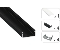 TEKKNI LED profilio komplektas EGEN paviršinis platus, juodas, anoduotas, matinis dangtelis 3 m