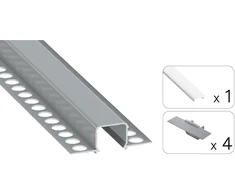 TEKKNI LED profilio komplektas MOSSO priglaistomas siauras, aliuminis, anoduotas, baltas dangtelis 2.02 m