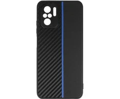 Tel Protect CARBON dėklas skirtas Xiaomi Redmi Note 10/Note 10S/Poco M5S juodos spalvos with mėlynos spalvos stripe