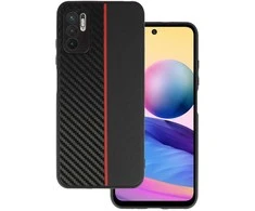 Tel Protect CARBON dėklas skirtas Xiaomi Redmi Note 10 5G juodos spalvos with red stripe