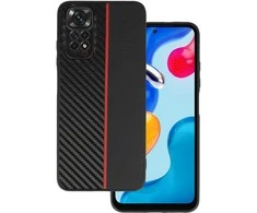 Tel Protect CARBON dėklas skirtas Xiaomi Redmi Note 11 Pro/Note 11 Pro 5G juodos spalvos with red stripe