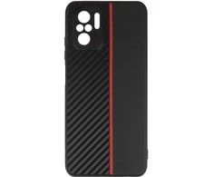 Tel Protect CARBON dėklas skirtas Xiaomi Redmi Note 10/Note 10S/Poco M5S juodos spalvos with red stripe