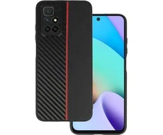Tel Protect CARBON dėklas skirtas Xiaomi Redmi 10 juodos spalvos with red stripe