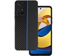 Tel Protect CARBON dėklas skirtas Xiaomi Redmi Note 11 5G/Note 11S 5G/Poco M4 Pro 5G juodos spalvos with mėlynos spalvos stripe