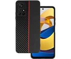 Tel Protect CARBON dėklas skirtas Xiaomi Redmi Note 11 5G/Note 11S 5G/Poco M4 Pro 5G juodos spalvos with red stripe