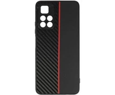 Tel Protect CARBON dėklas skirtas Xiaomi Redmi Note 11 5G/Note 11S 5G/Poco M4 Pro 5G juodos spalvos with red stripe