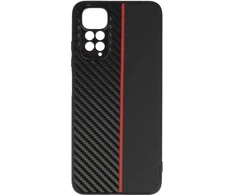 Tel Protect CARBON dėklas skirtas Xiaomi Redmi Note 11 Pro/Note 11 Pro 5G juodos spalvos with red stripe